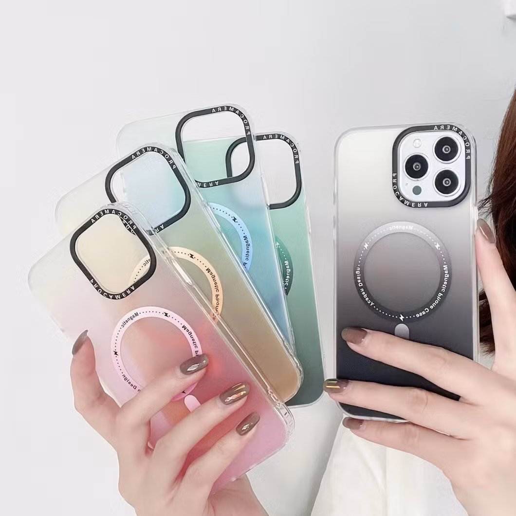 New Luxury Transparent Flash Powder Magnetic Mobile Phone Case Lens Protection for iPhone 11 12 13 14 15 PRO Max with Wireless Charging