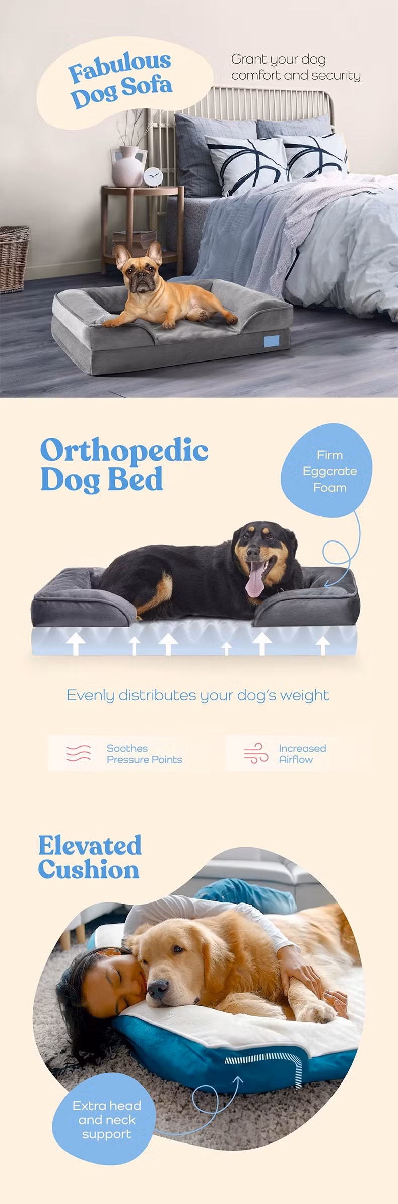 Popular Pet Bed Square Comfortable Dog Bed Cat Bed Breathable Dirt-Resistant Anti-Cat Claw Technology Fabric Dog Cushion Sofa
