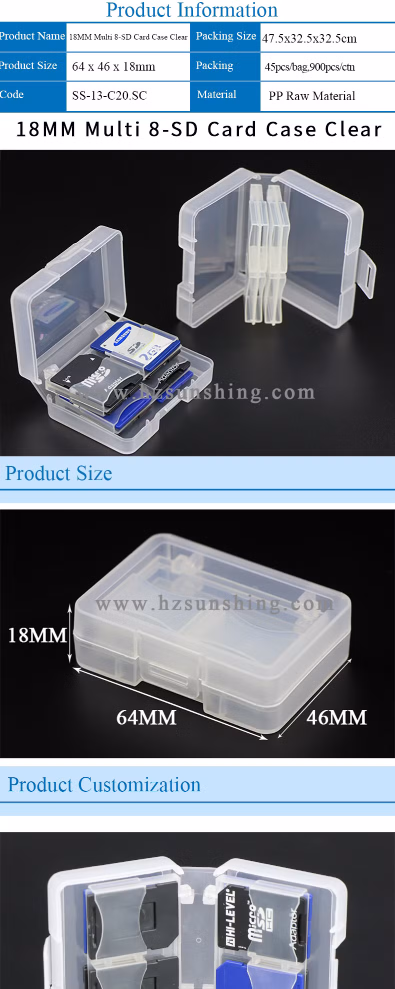 Sunshing Plastic 8 Slots Memory Card Case Slim PP 8SD Card Case