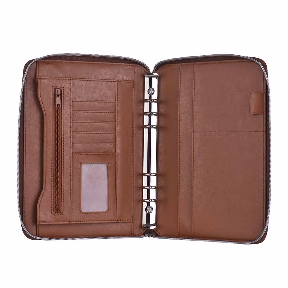 A5 Notepad Ring Binder Journal Customized Brown Notebook Wholesale Leather Portfolio Folder