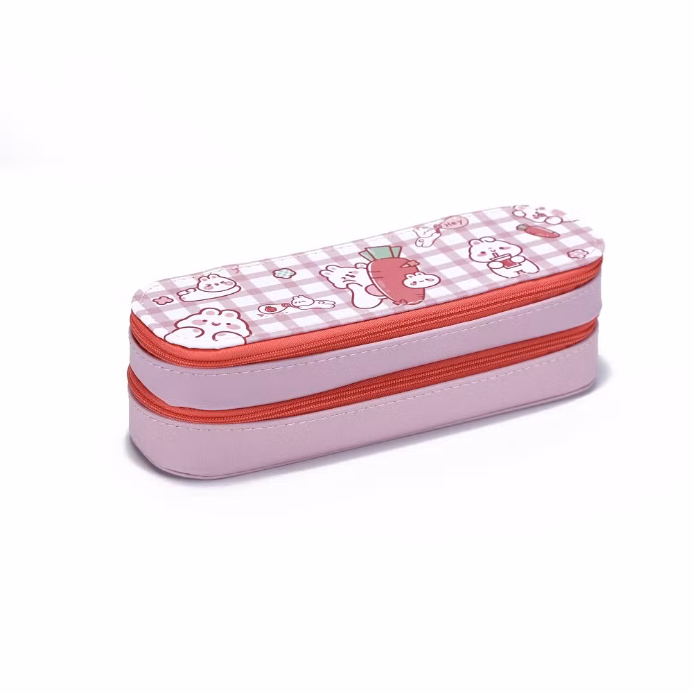 Wholesale Full Color Printing PU Pencil Pouch Bags Cases with 2 Layers and 2 Zippers for School Office Student Boys &amp; Girls