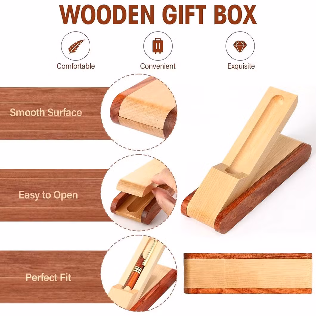 Classical Luxury Maple Wooden Ballpoint Pen with Wood Package Box Foldable Bamboo Ink Pen in Pencil Cases