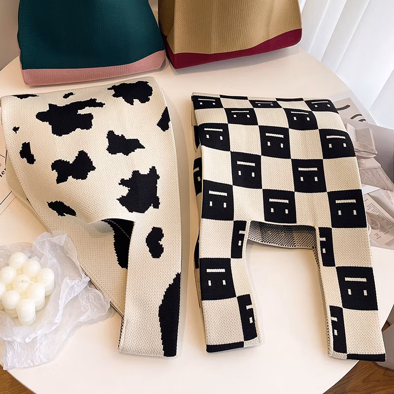 Sh2442 Crochet Storage Tote Bags Traveling Foldable Purse Cute Blank for Women Large Custom with Logo Hand Wholesale Handmade Checkerboard Knitted Bag