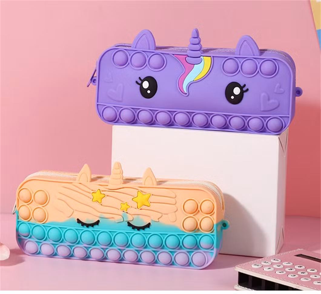 Wholesale School Stationery Set Children Big Unicorn Pop It Pencil Case