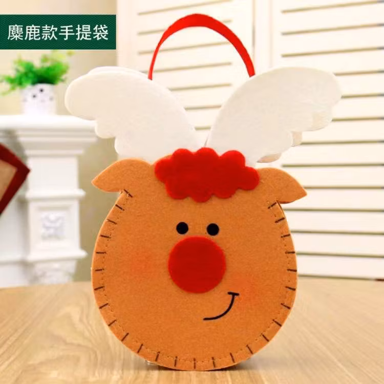 New Christmas Decoration Creative Cute Linen Machine Embroidered Tote Bag with Feet Gift Candy Bag Home Decoration