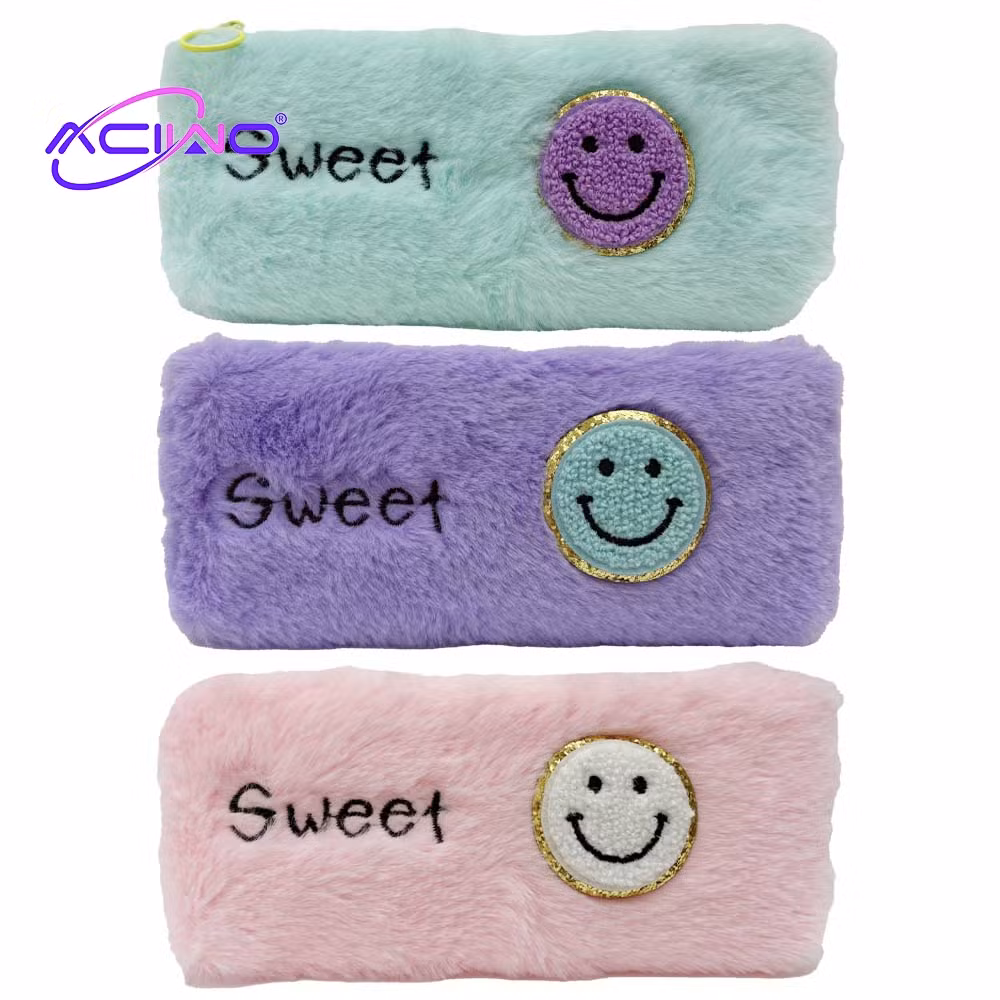 Cute Plush Smiley Pencil Case Large Capacity Students&prime; Learning Supplies and Stationery Bags (10086)