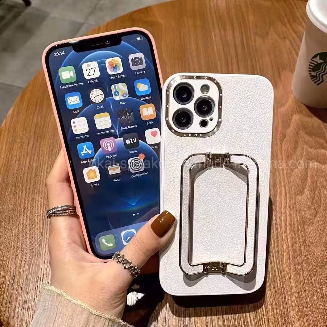 Hot Simple PU Big Metal Stand Holder Cell Mobile Phone Case