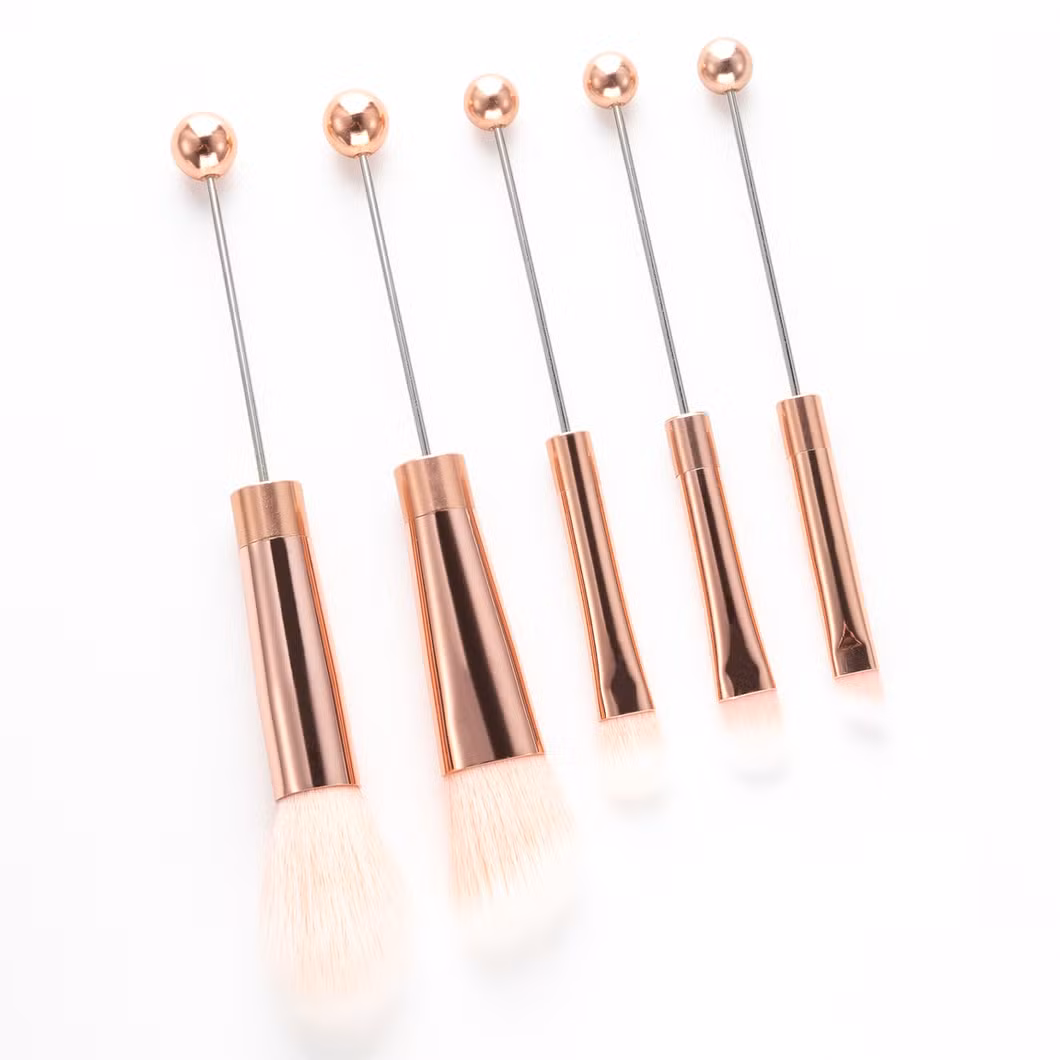 Creative 5 DIY Beaded Makeup Brush Set with Metal Handle Beauty Tools