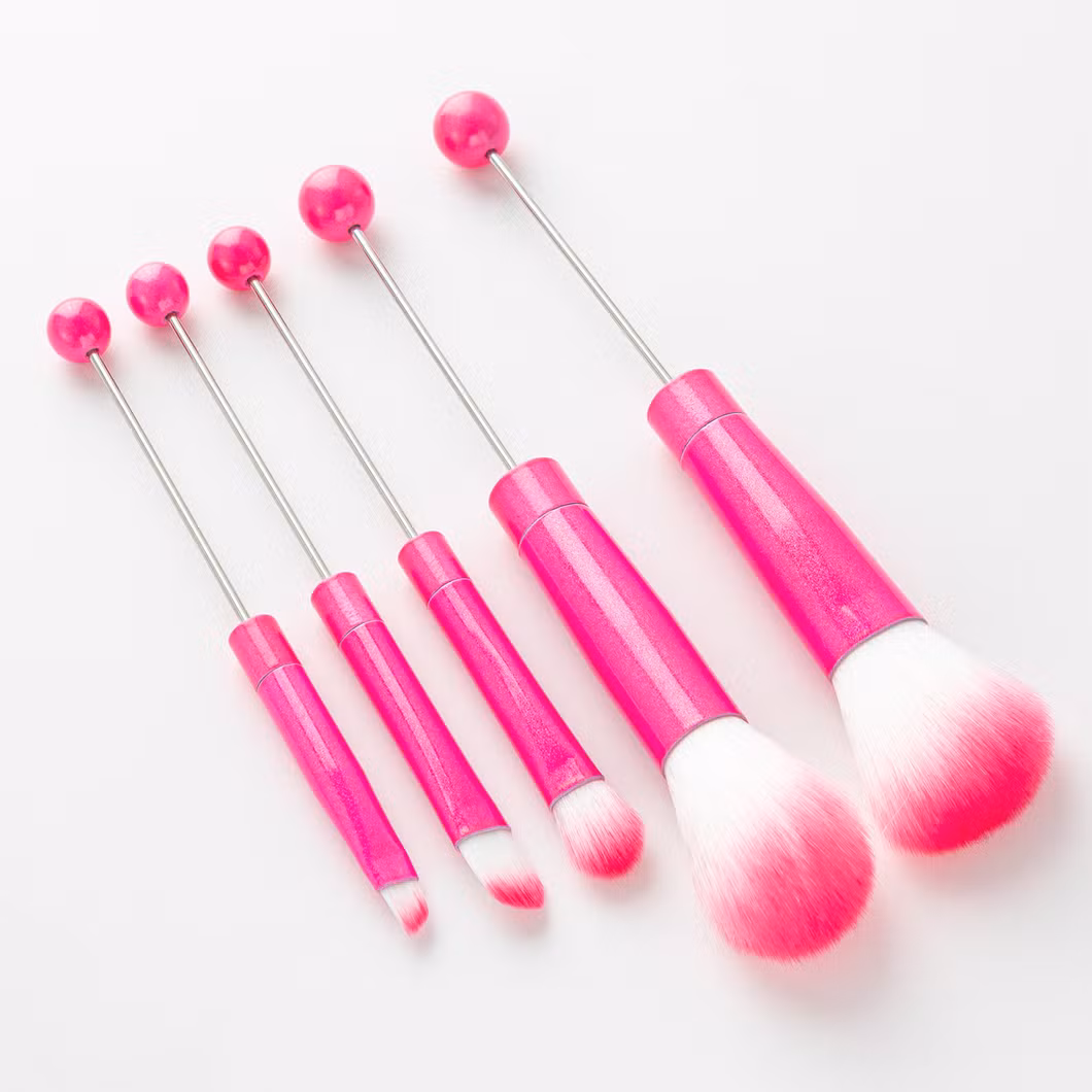 Creative 5 DIY Beaded Makeup Brush Set with Metal Handle Beauty Tools