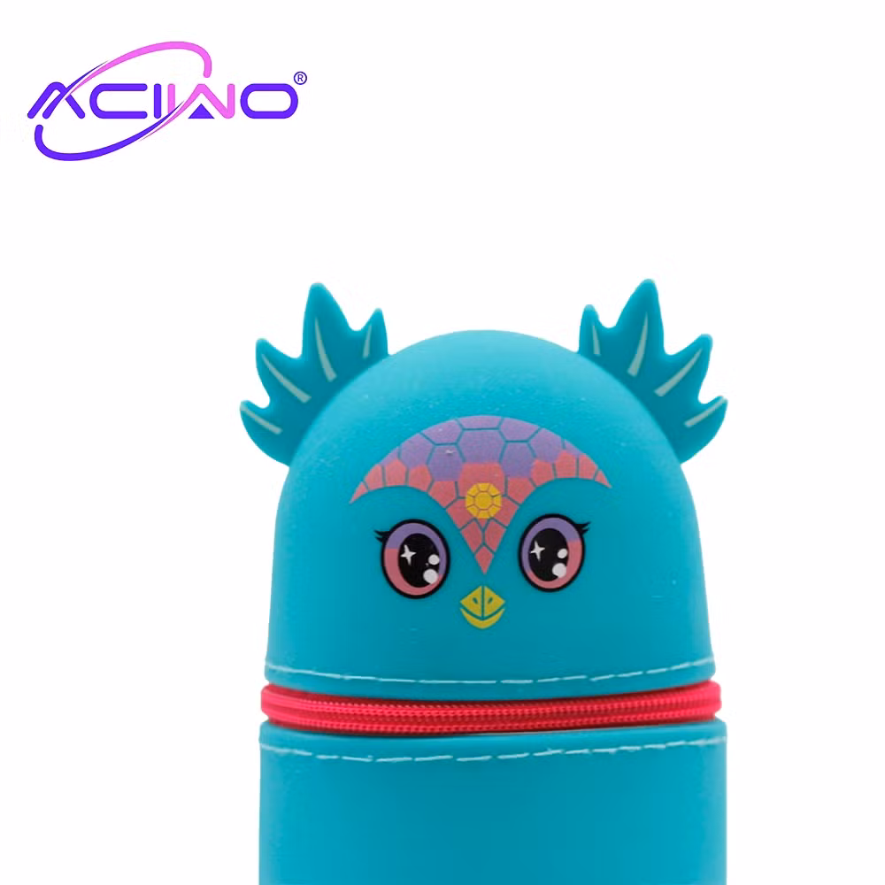 Cute Unicorn-Shaped Animal Silicone Large Capacity Expandable Student Pencil Case Zipper Style Pen Bag for Stationery Cosmetics Lipstick Storage (10252)