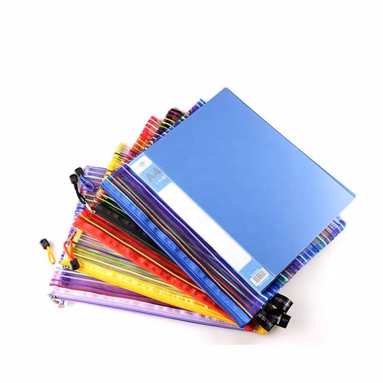 Rainbow Colors Mesh Plastic Fabric Pencil Bags with Zipper