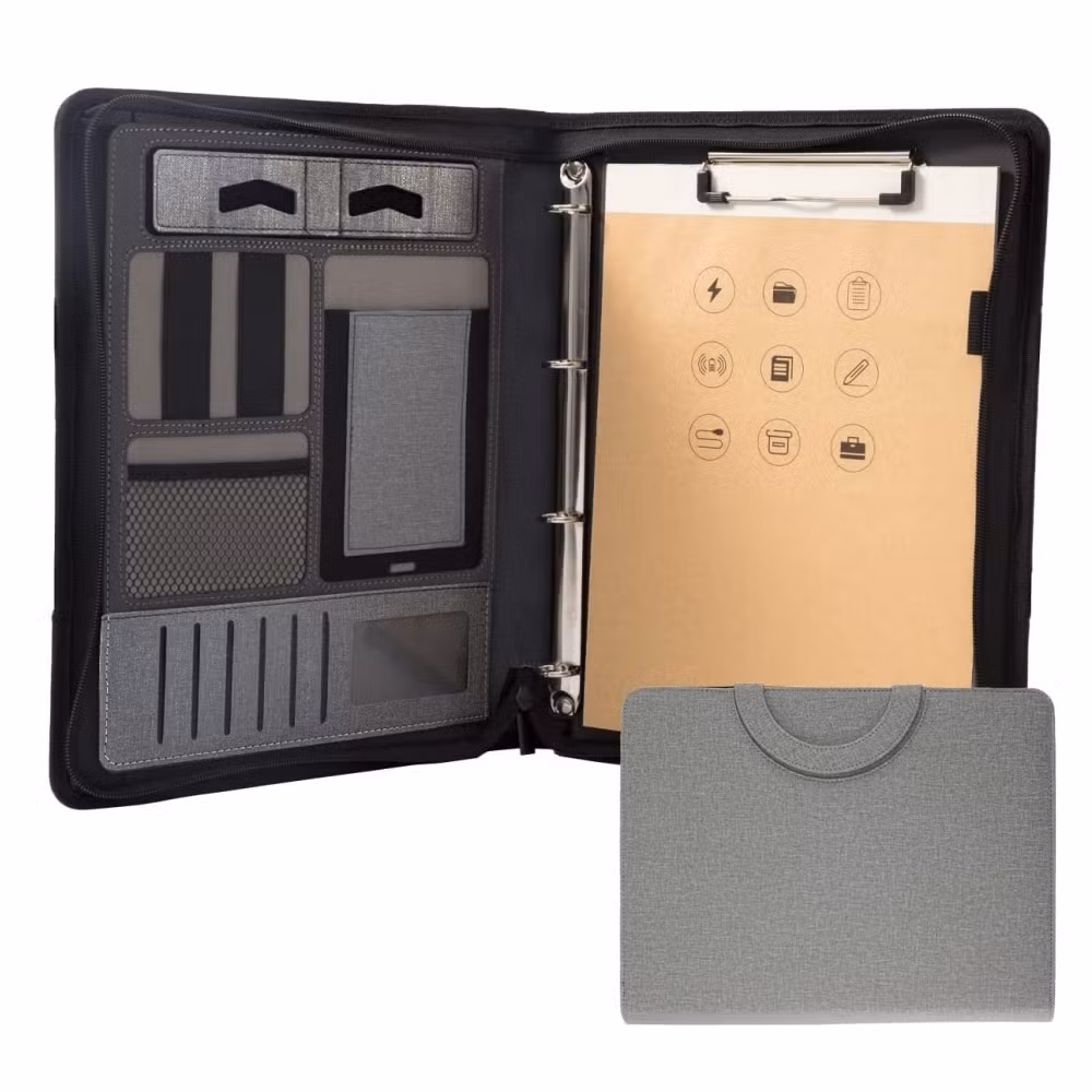 Zippered Padfolio Folder Business Conference Organizer A4 Multi-Function Portfolio Leather Combination Case