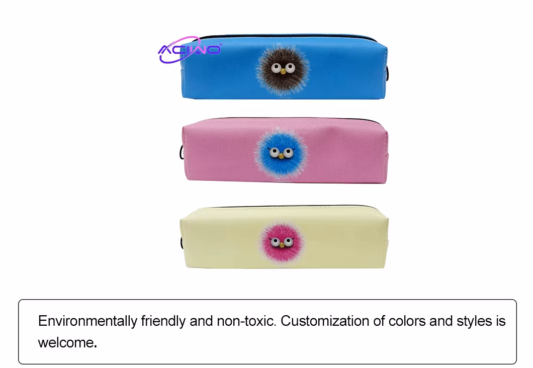 Student Cute Style Felt Ball Stationery Box Large Capacity Pencil Case Learning Supplies Stationery Pen Pouch (10083)