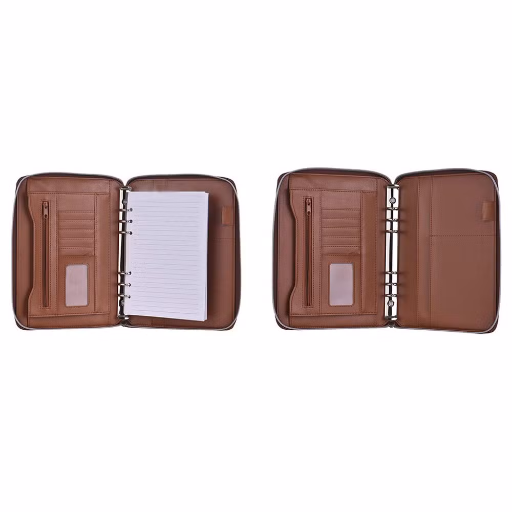 A5 Notepad Ring Binder Journal Customized Brown Notebook Wholesale Leather Portfolio Folder