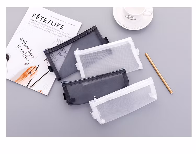 Creative Simple Transparent Mesh Pencil Bag Zipper Stationery Bag
