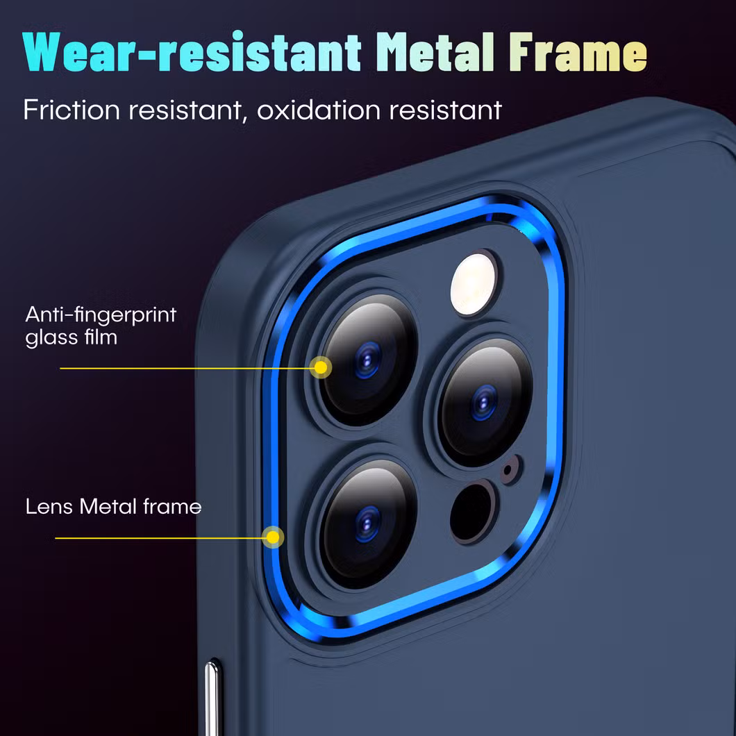 Wireless Charging Protective Lens Mobile Case for iPhone 15 Promax with Portable Stand Metal Frame
