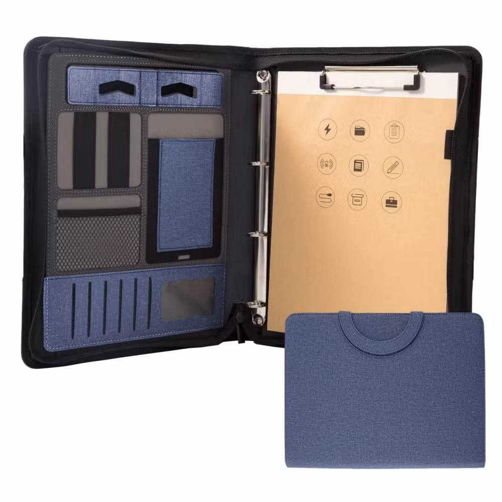 Zippered Padfolio Folder Business Conference Organizer A4 Multi-Function Portfolio Leather Combination Case