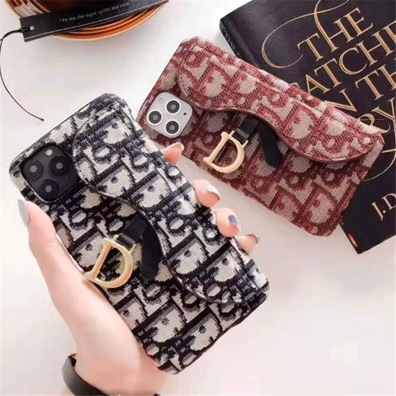 Luxury Leather Purse Cover Apple 11 12 13 14 15 Card Clots Holder Housing D Letter Design Wallet Phone Case