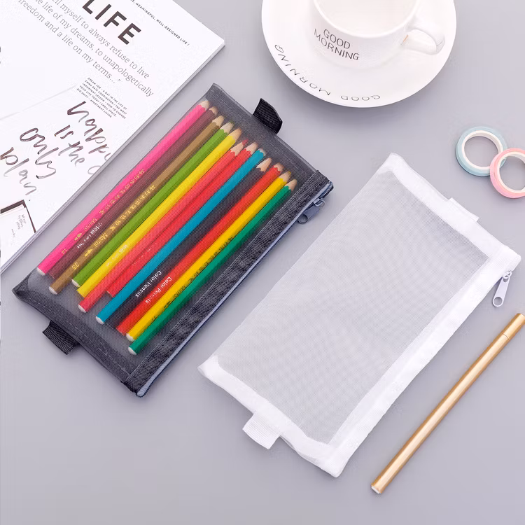 Creative Simple Transparent Mesh Pencil Bag Zipper Stationery Bag