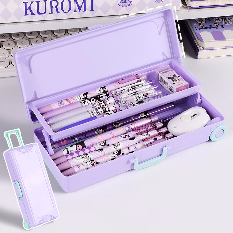 Large Capacity Double-Layer Trolley Case Stationery Box Multifunctional Pencil Case for Students and Children