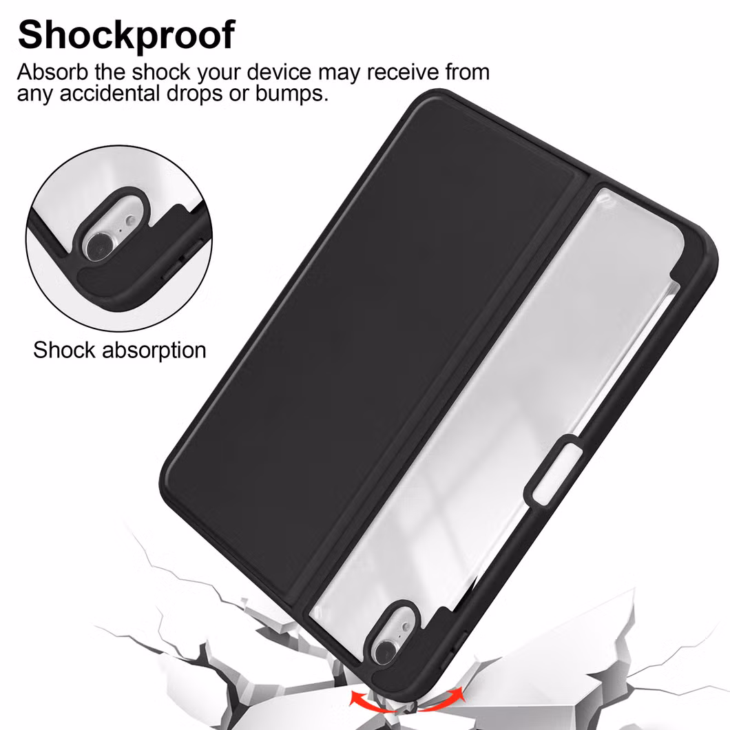 for iPad 10th Gen 2022 Tablet Case with Pen Holder Trifold Acrylic Clear Back Hard Cover Transparent