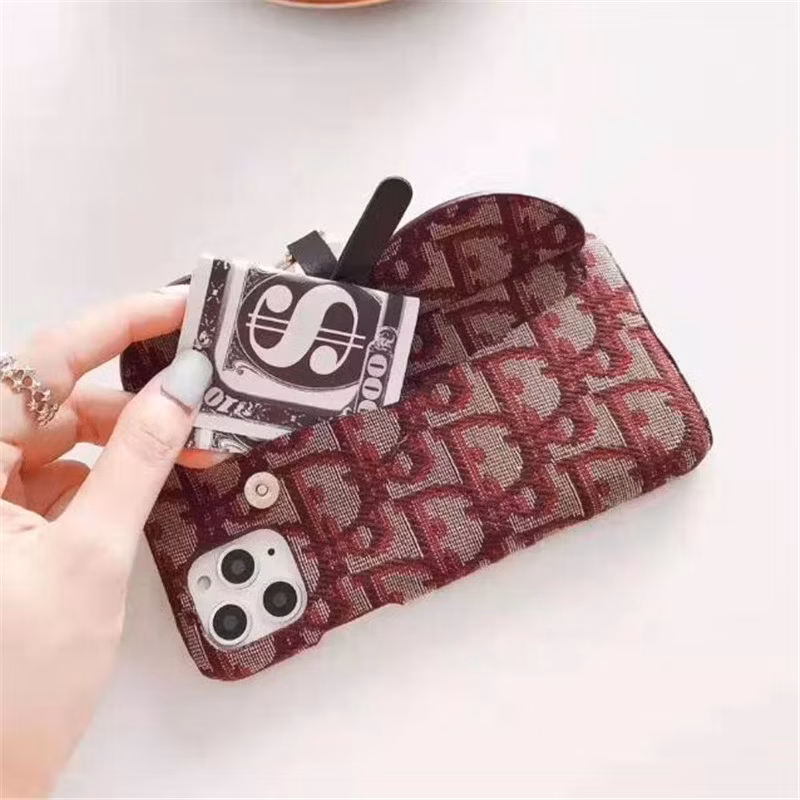 Luxury Leather Purse Cover Apple 11 12 13 14 15 Card Clots Holder Housing D Letter Design Wallet Phone Case