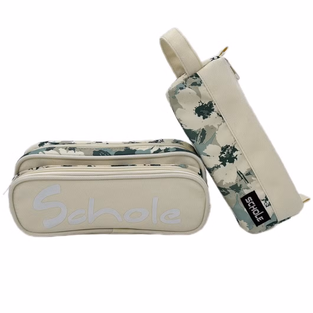 White Flower Pencil Case Suit Big Capacity for Office School Student