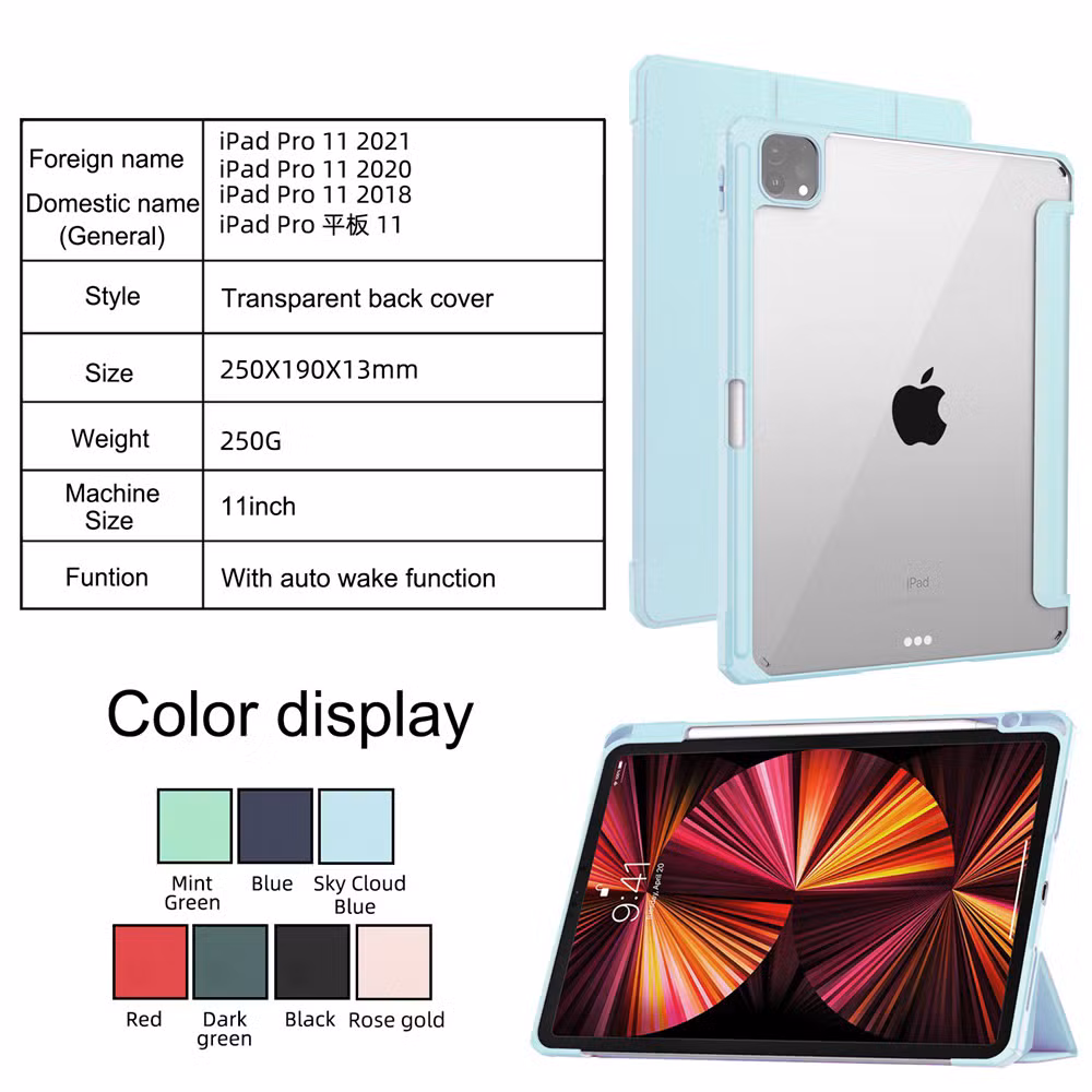 Acrylic Case for Apple iPad PRO 11 Inch Tablet PU Leather Stand Cover with Pencil Holder