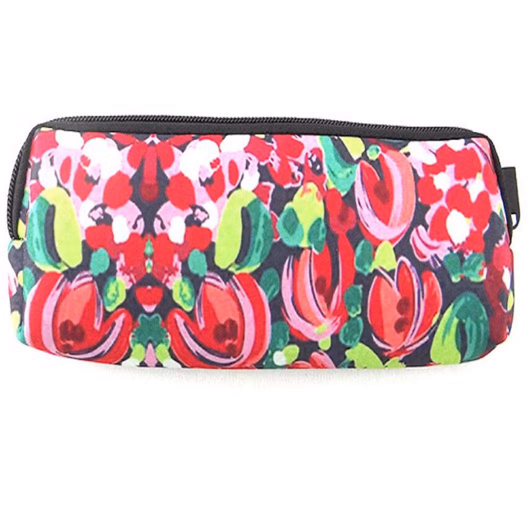 Ecustom Neoprene Floral Checked Zipper Pencil Case