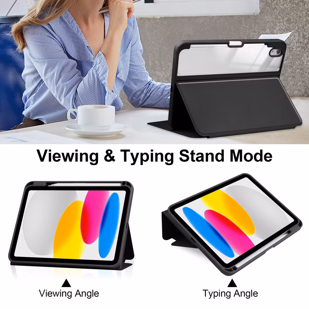 for iPad 10th Gen 2022 Tablet Case with Pen Holder Trifold Acrylic Clear Back Hard Cover Transparent