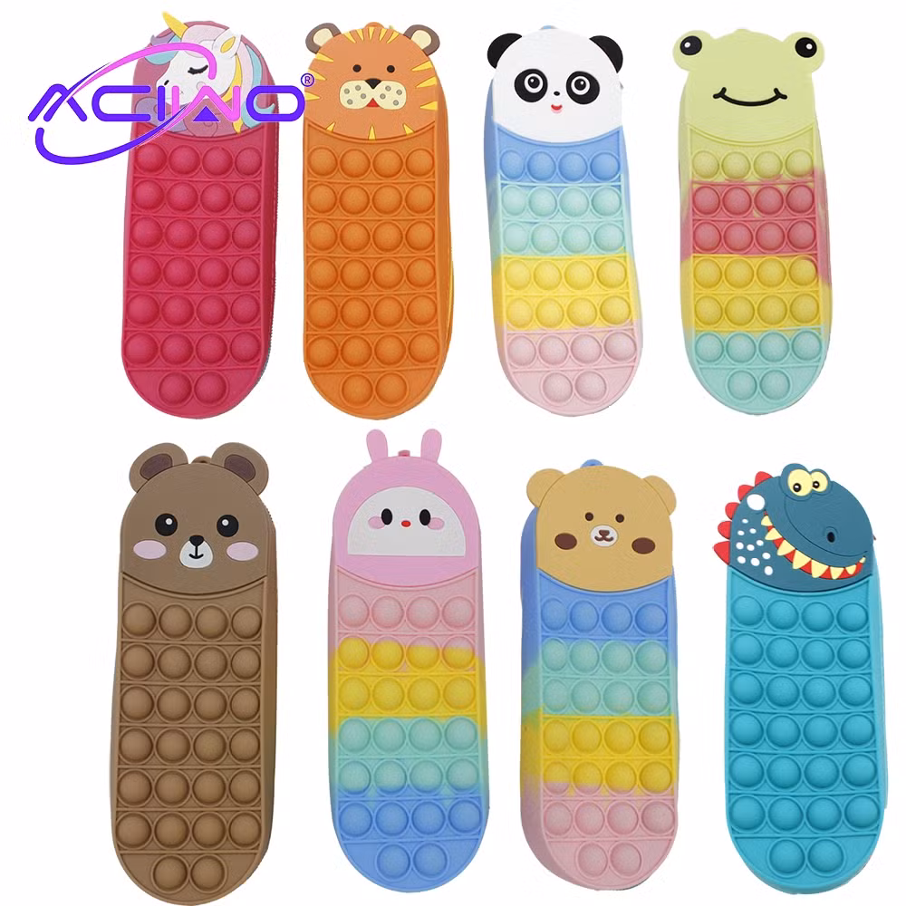 Stationery Silicone Pencil Case, Silicone Pop Pencil Case, Rabbit, Bear, Little Panda, Frog, Cute and Compact Silicone Pencil Case for Students (10254)