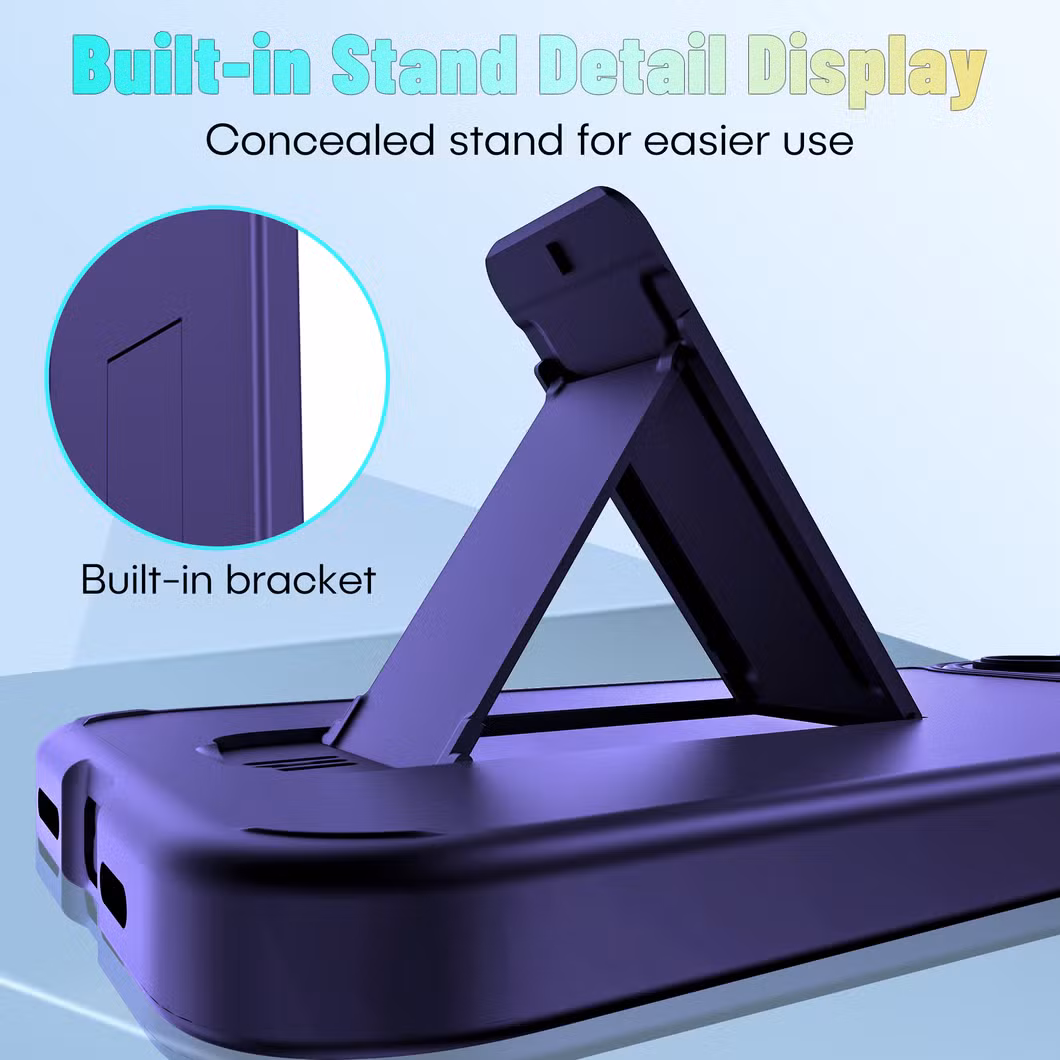 Wireless Charging Protective Lens Mobile Case for iPhone 15 Promax with Portable Stand Metal Frame
