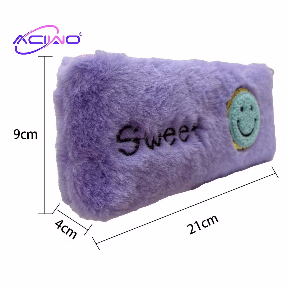 Cute Plush Smiley Pencil Case Large Capacity Students&prime; Learning Supplies and Stationery Bags (10086)