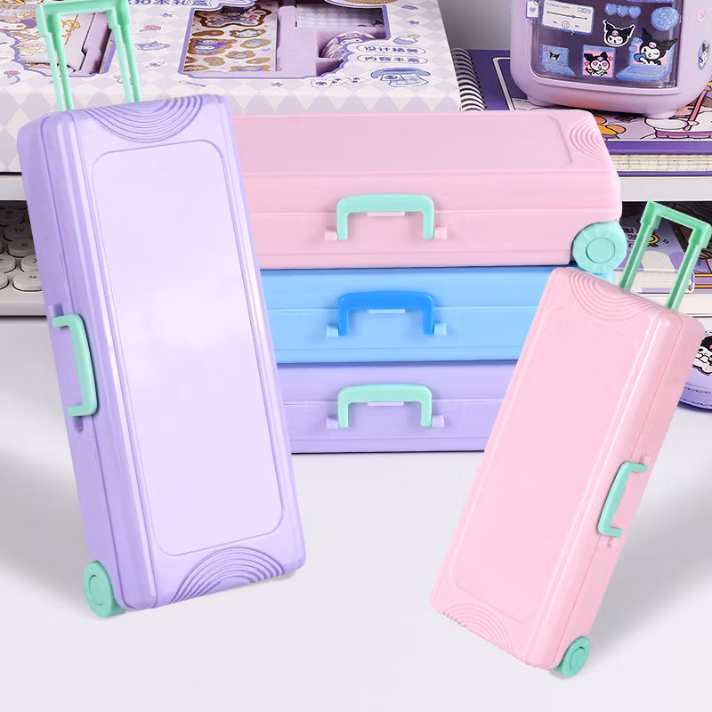 Large Capacity Double-Layer Trolley Case Stationery Box Multifunctional Pencil Case for Students and Children