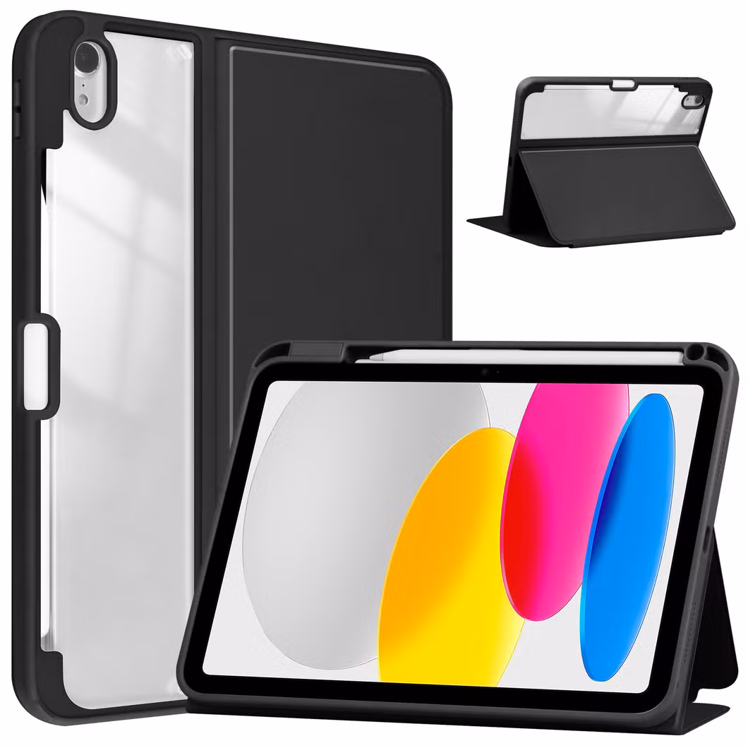 for iPad 10th Gen 2022 Tablet Case with Pen Holder Trifold Acrylic Clear Back Hard Cover Transparent