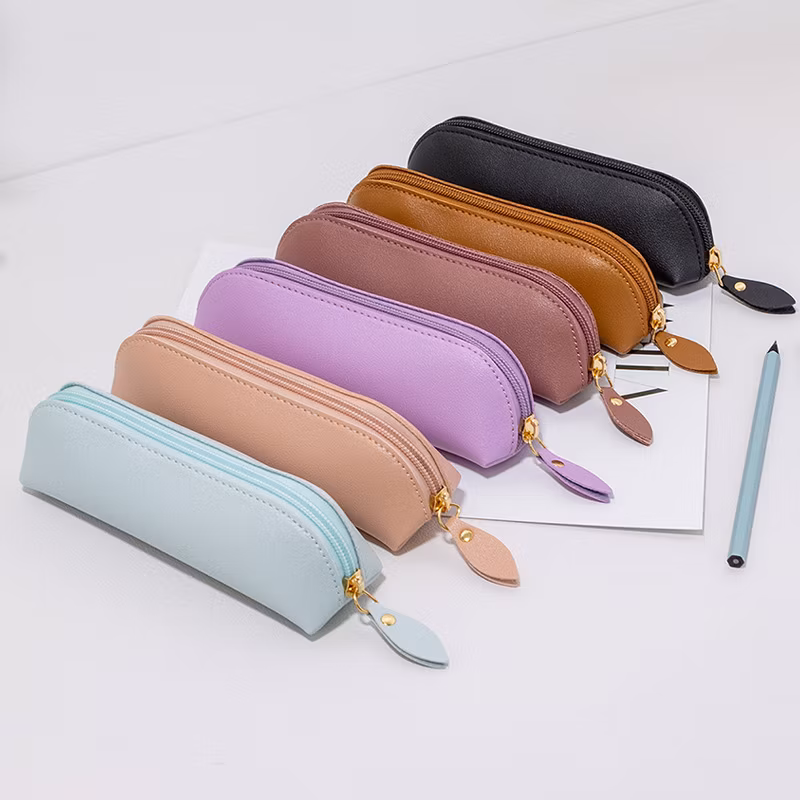 Leather Zipper Pencil Holder Pouch Pencil Case with Custom Logo