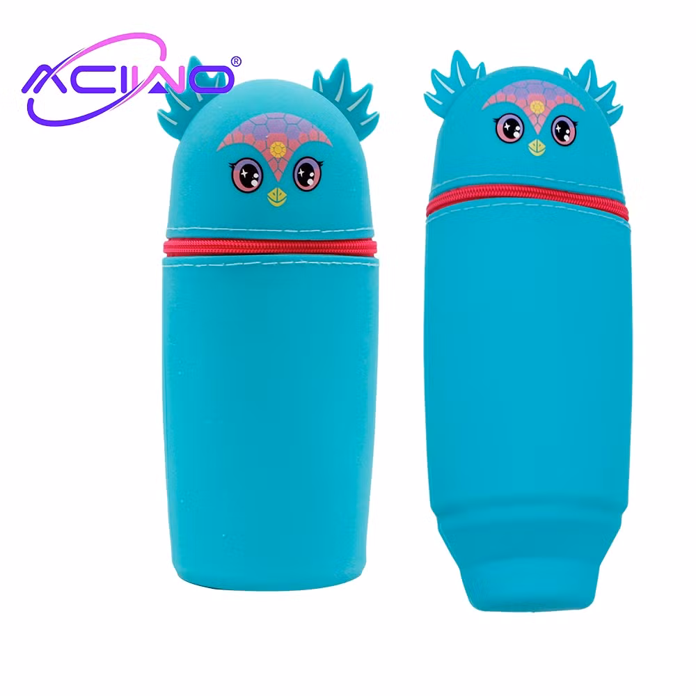 Cute Unicorn-Shaped Animal Silicone Large Capacity Expandable Student Pencil Case Zipper Style Pen Bag for Stationery Cosmetics Lipstick Storage (10252)