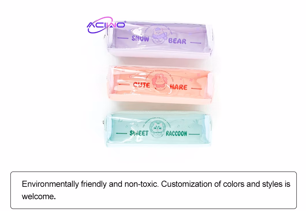 Transparent Pencil Case with Cute Little Animal, Large Capacity Student Pen Case with Zipper Storage Bag Writing Utensil Pouch Pencil Box Stationery (10093)
