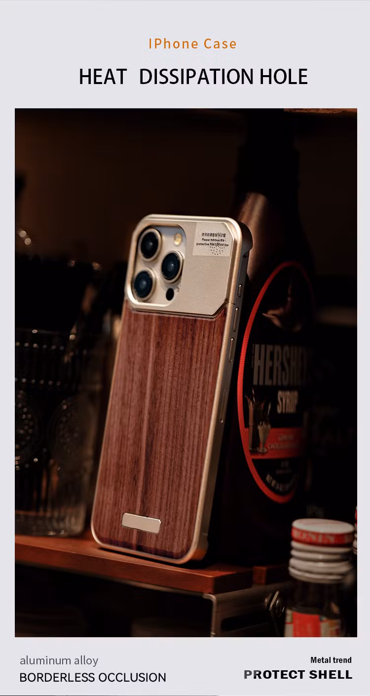 Luxury Solid Wood Back Shell Aluminum Alloy Metal Phone Case for iPhone 16 for iPhone 16 Plus
