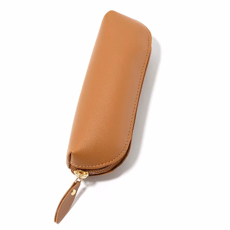 Leather Zipper Pencil Holder Pouch Pencil Case with Custom Logo