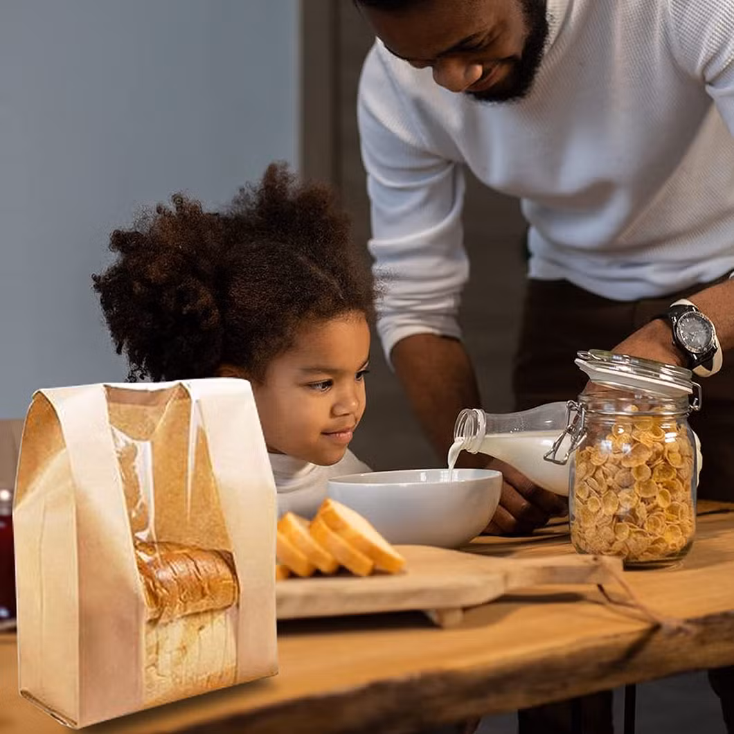 Paper Bread Loaf Kraft Food Packaging Storage Bakery Bag with Front Window