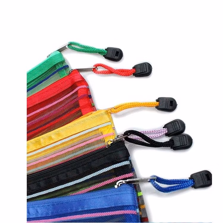 Rainbow Colors Mesh Plastic Fabric Pencil Bags with Zipper