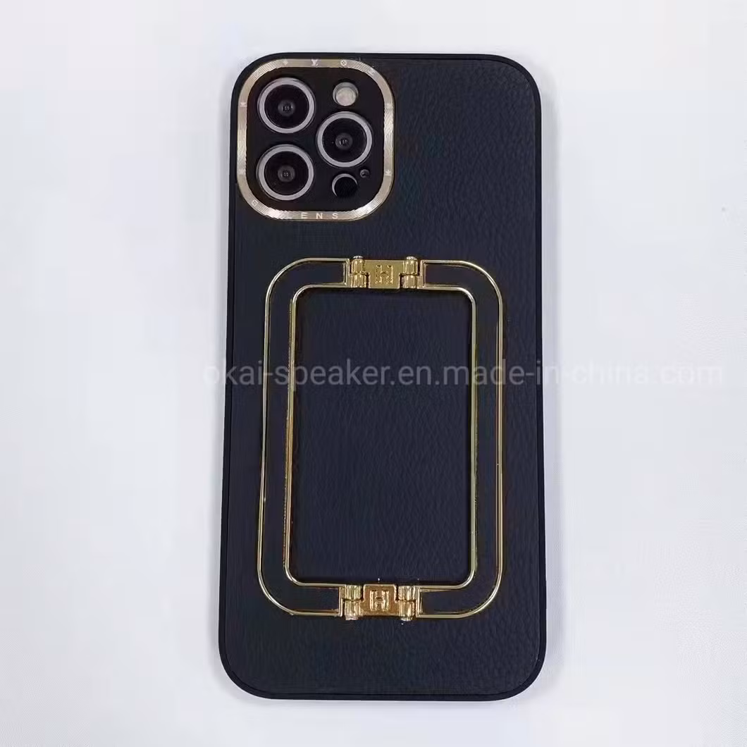 Hot Simple PU Big Metal Stand Holder Cell Mobile Phone Case