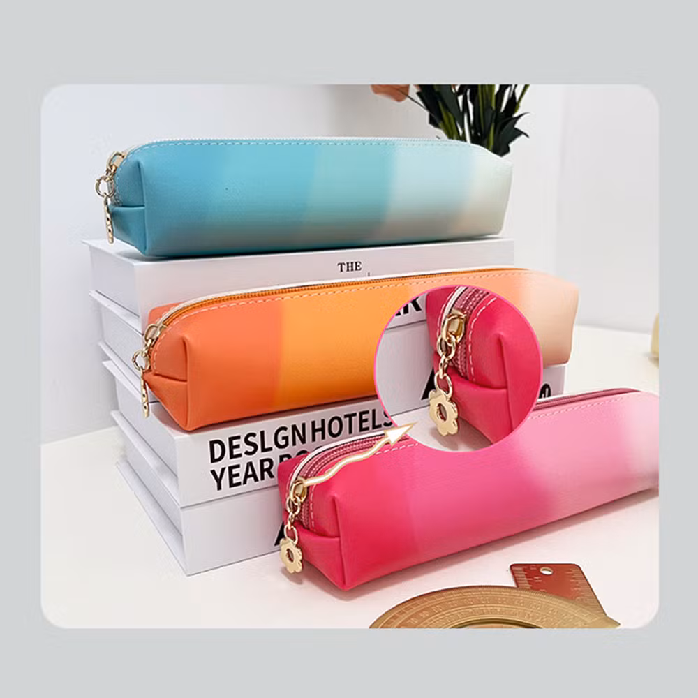 Factory PU Matching Color High Quality Fashion Classic Zipper Pencil Bag Pen Case