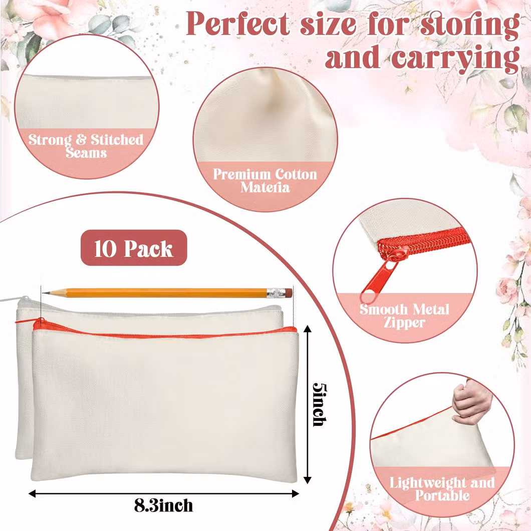 Recycled Blank Craft Canvas Pencil Bags &amp; Cases Makeup Eco Custom Printed Logo Zipper Pouch