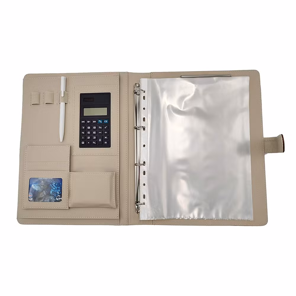 A4 File Folder 4 Rings Binder Portfolio Leather Custom Hotel Compendium Folders