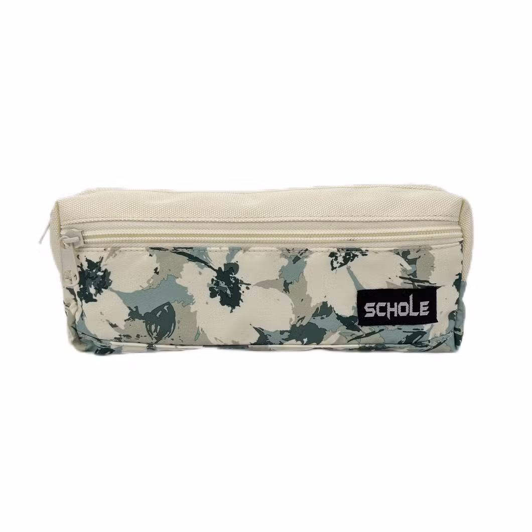 White Flower Pencil Case Suit Big Capacity for Office School Student