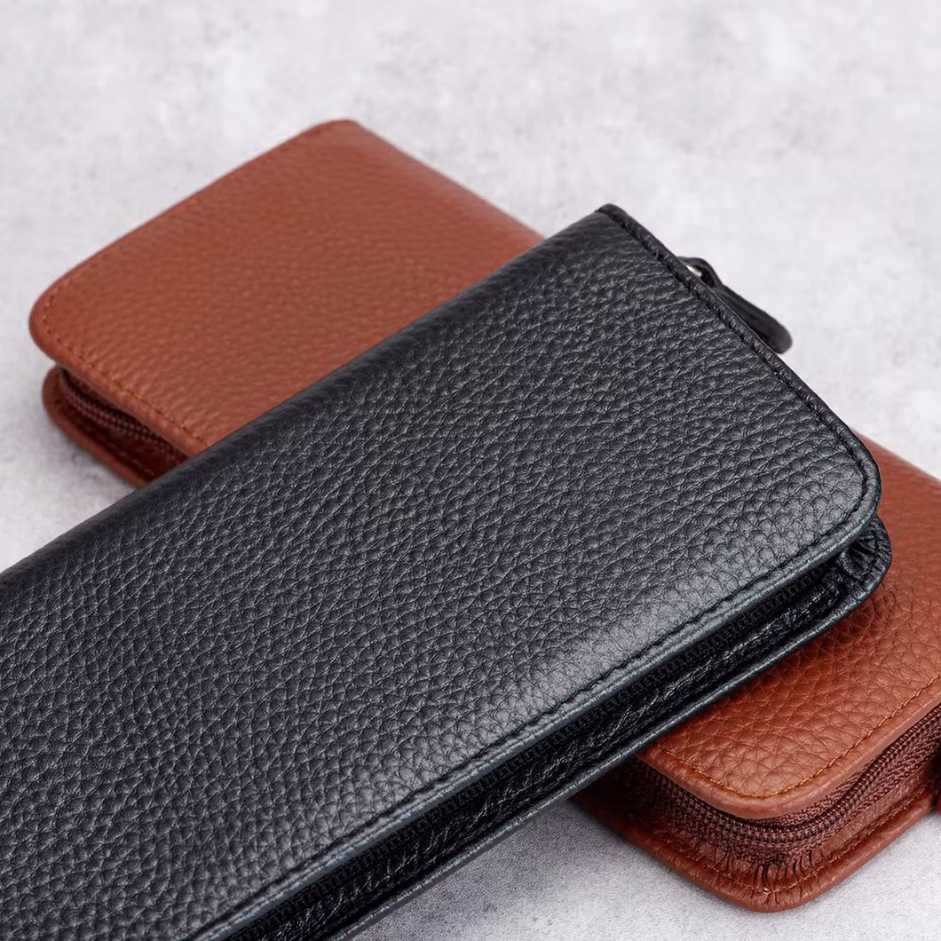 Leather Fountain Pen Case Zippered Pencil Bag Pouch