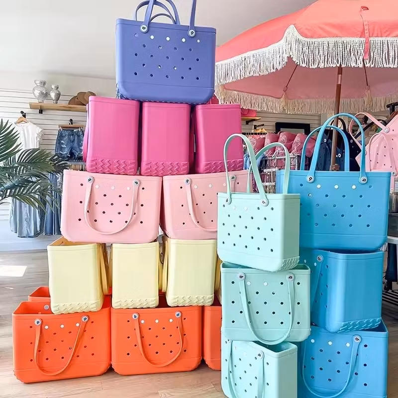 Custom Outdoor Summer Handbags for Leisure Travel Camping Storage with Water and Resistance High Durable EVA Silicone Shoulder Beach Bag EVA Bogg Tote Bag