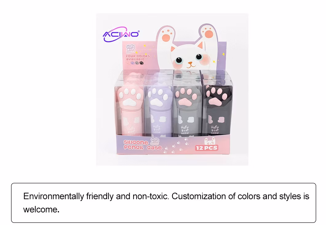 Silicone Cartoon Creative Silicone Pen Case Retractable Pen Holder Cute Cat Paw Storage Pencil Watercolor Pen Storage Bag (10092)